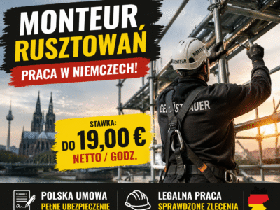 Monter rusztowań / pomocnik - Niemcy - Polska umowa - do 19€ netto