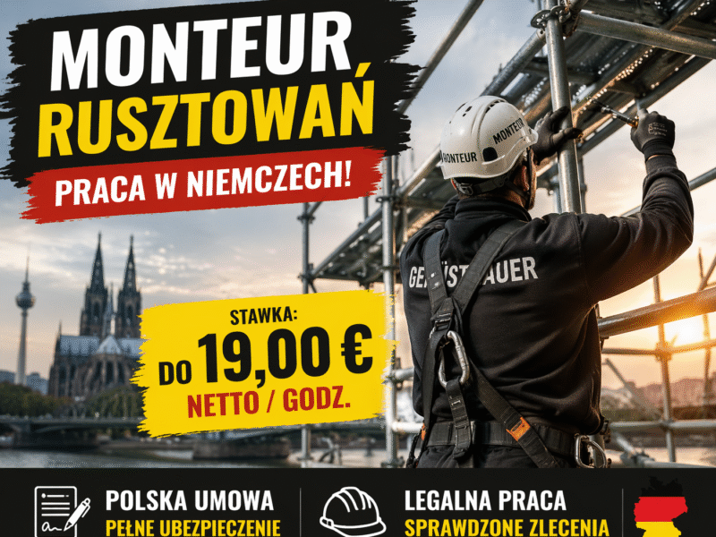 Monter rusztowań / pomocnik - Niemcy - Polska umowa - do 19€ netto