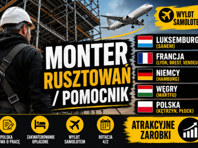 Monter Rusztowań / Pomocnik - Luksemburg / Francja / Niemcy / Węgry / Polska- wylot samolotem