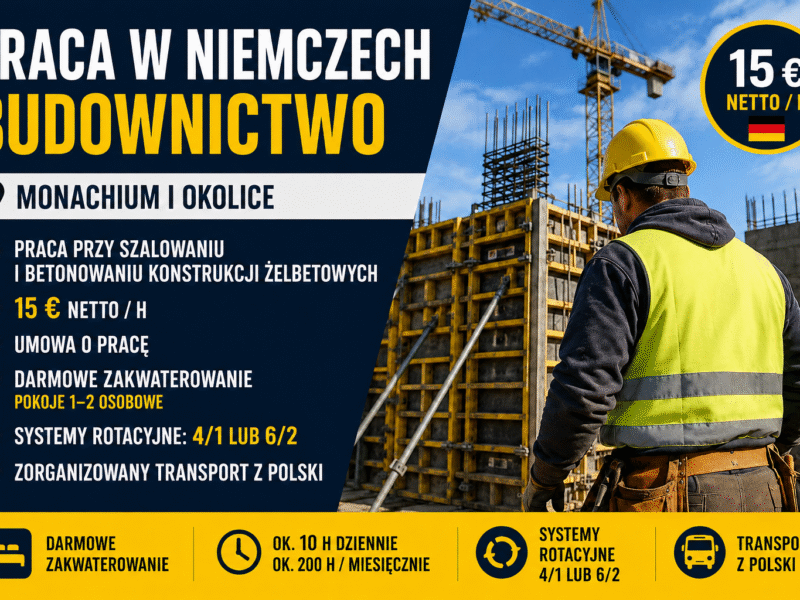 Pracownik ogólnobudowlany / cieśla szalunkowy - NIEMCY 15€ netto