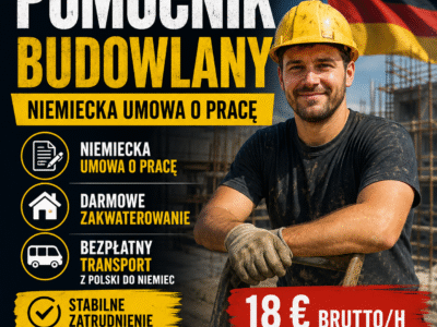 Pracownik ogólnobudowlany / Pomocnik – Niemcy - 18€ brutto/h + darmowe zakwaterowanie - niemiecka umowa